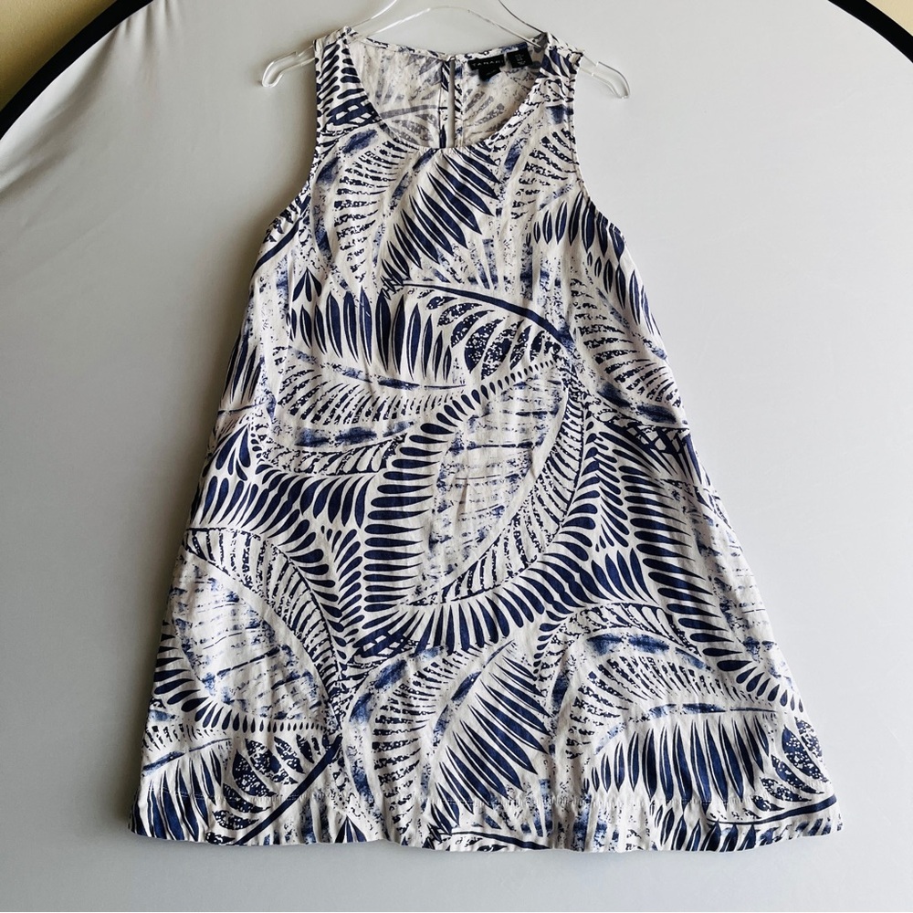 Tahari White and Navy Blue Tropical Print Mini Dress